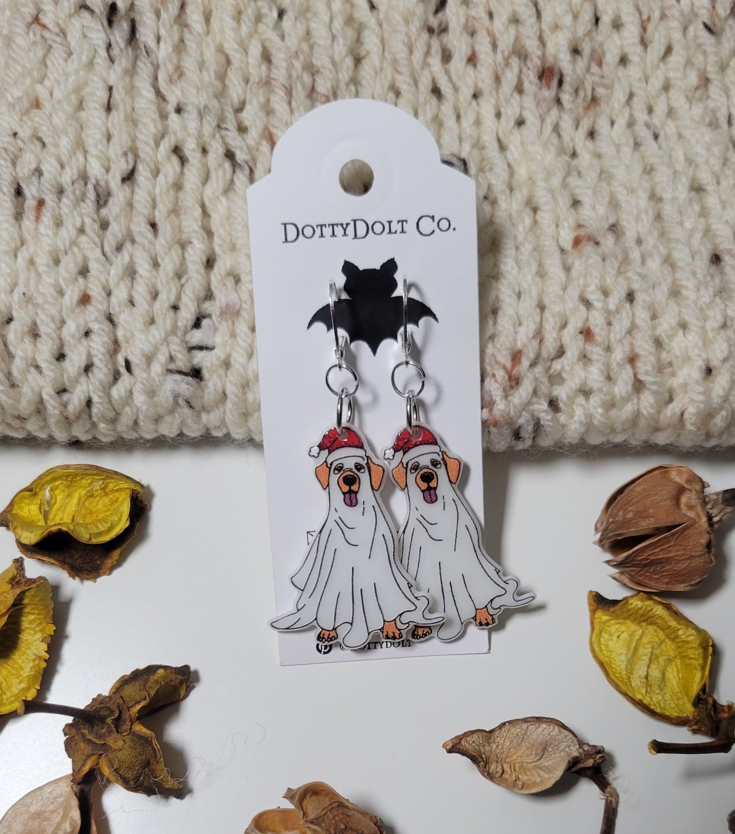 "Ghost Dog with Santa Hat" - Holiday