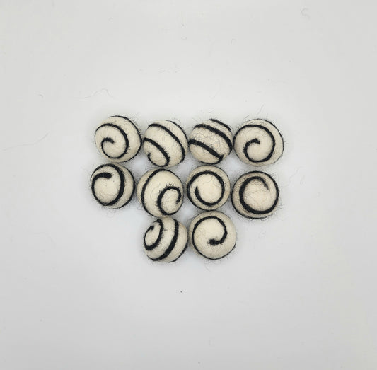 White with Black Swirls - Wool Felt Balls