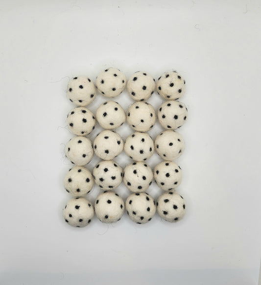 White with Black Dots - Wool Felt Balls