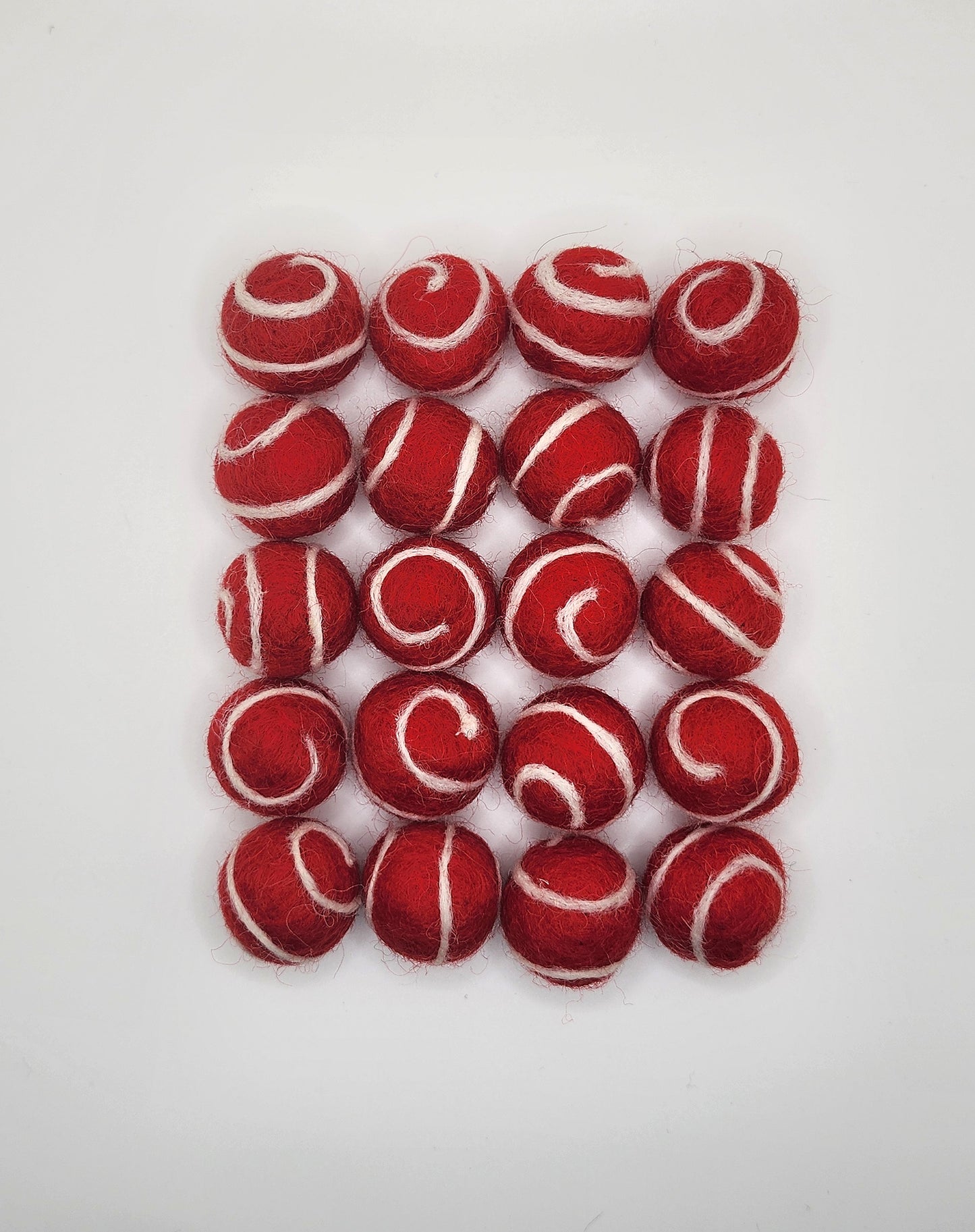 Red with White Swirl - Wool Felt Balls